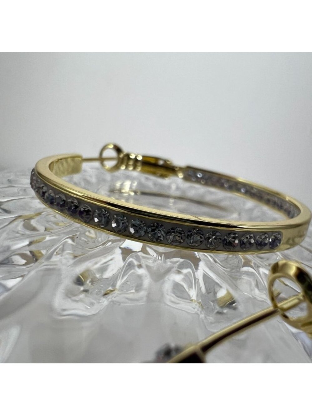Gold Hoop Earrings With Rhinestone Detailing ATI BRCH - Picture 3 of 3
